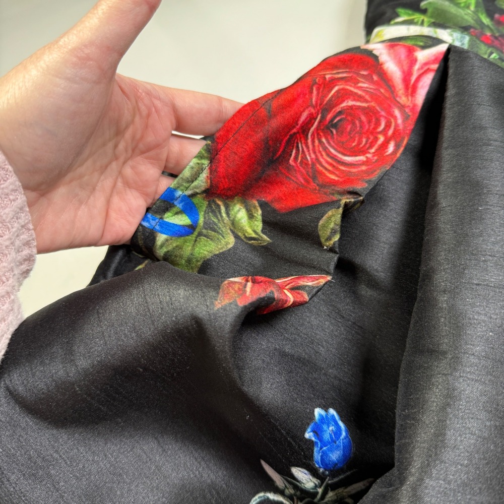 eShakti Romantic Floral Butterfly Fit and Flare Dress 6 Black Sleeveless Pockets - Picture 7 of 11